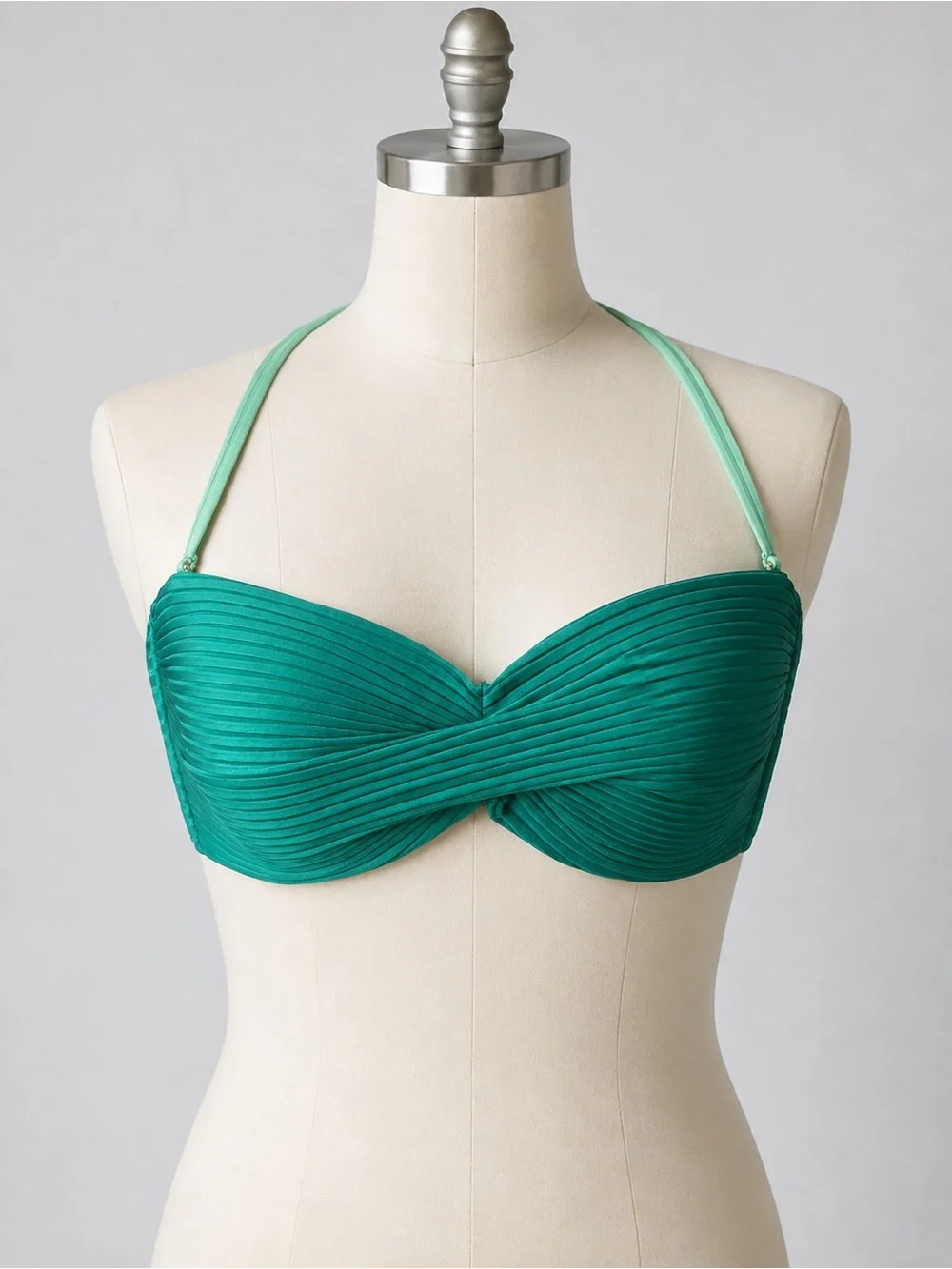Trina Turk Olympia Rib Twist Bandeau Bikini Top Green Size 14 NWT